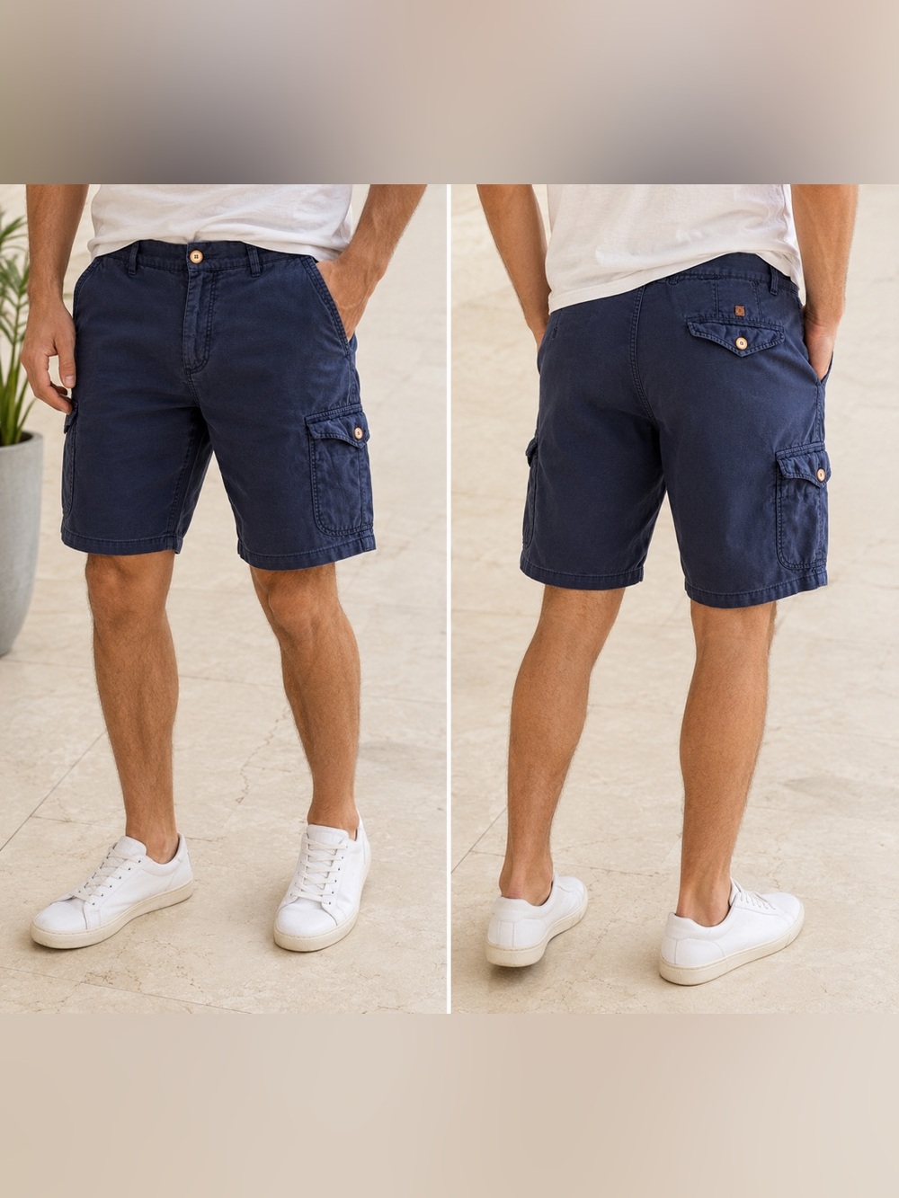 Massimo Dutti Navy Blue Men's Cargo Shorts. BB24